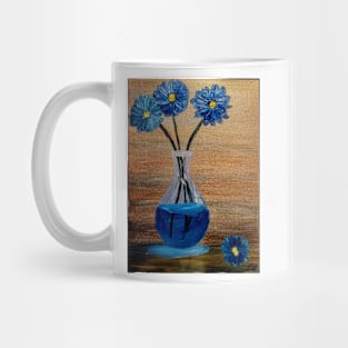 abstract Blue flowers in a glass Vase Mug
